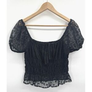 Y2K Whimsigoth Milkmaid Top Medium Lace Mesh Puff Sleeve Ren Faire Layer Peasant